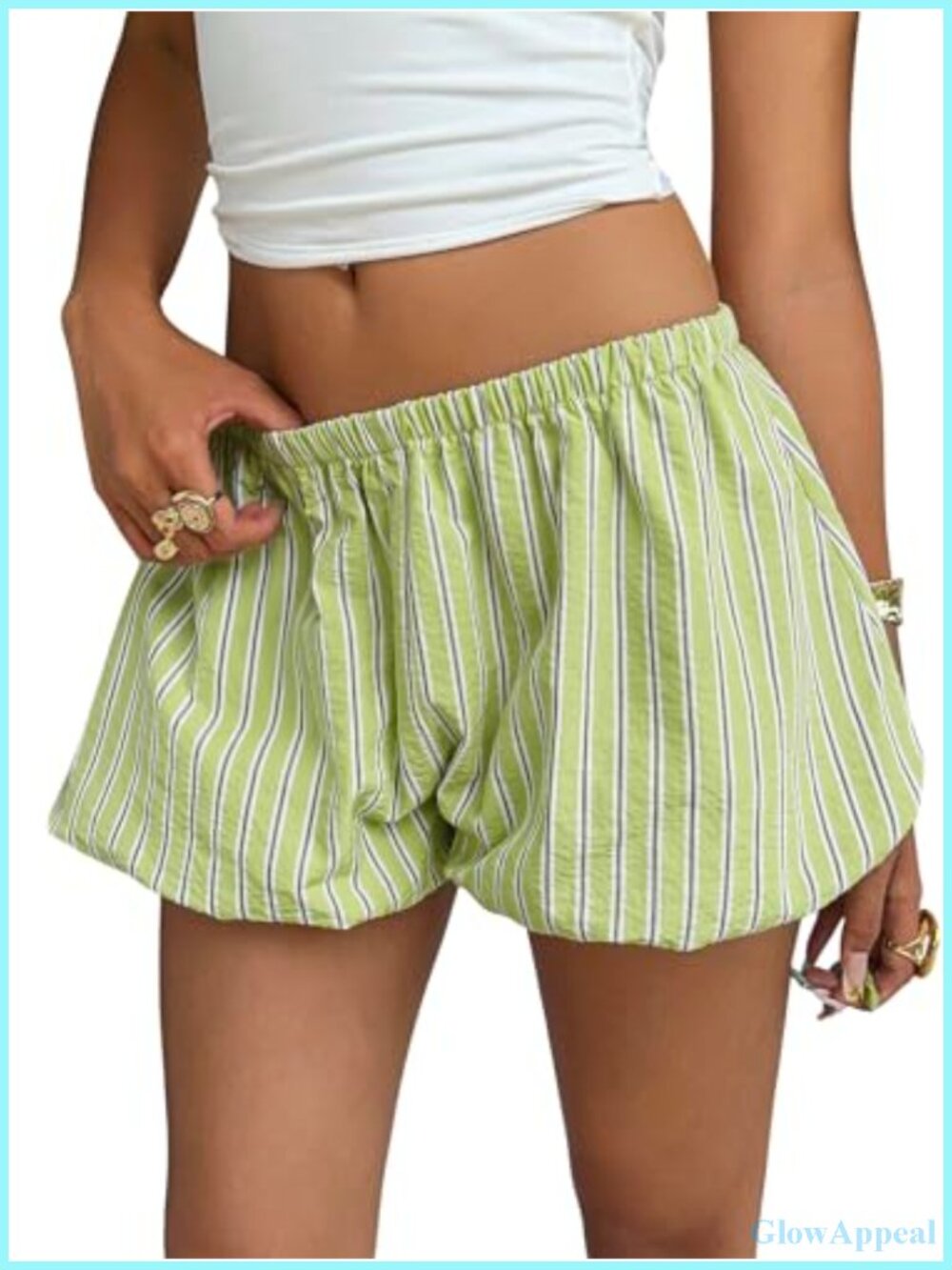 Y2K Striped Bubble Puffy Balloon Mini Summer Shorts Elastic Low Rise